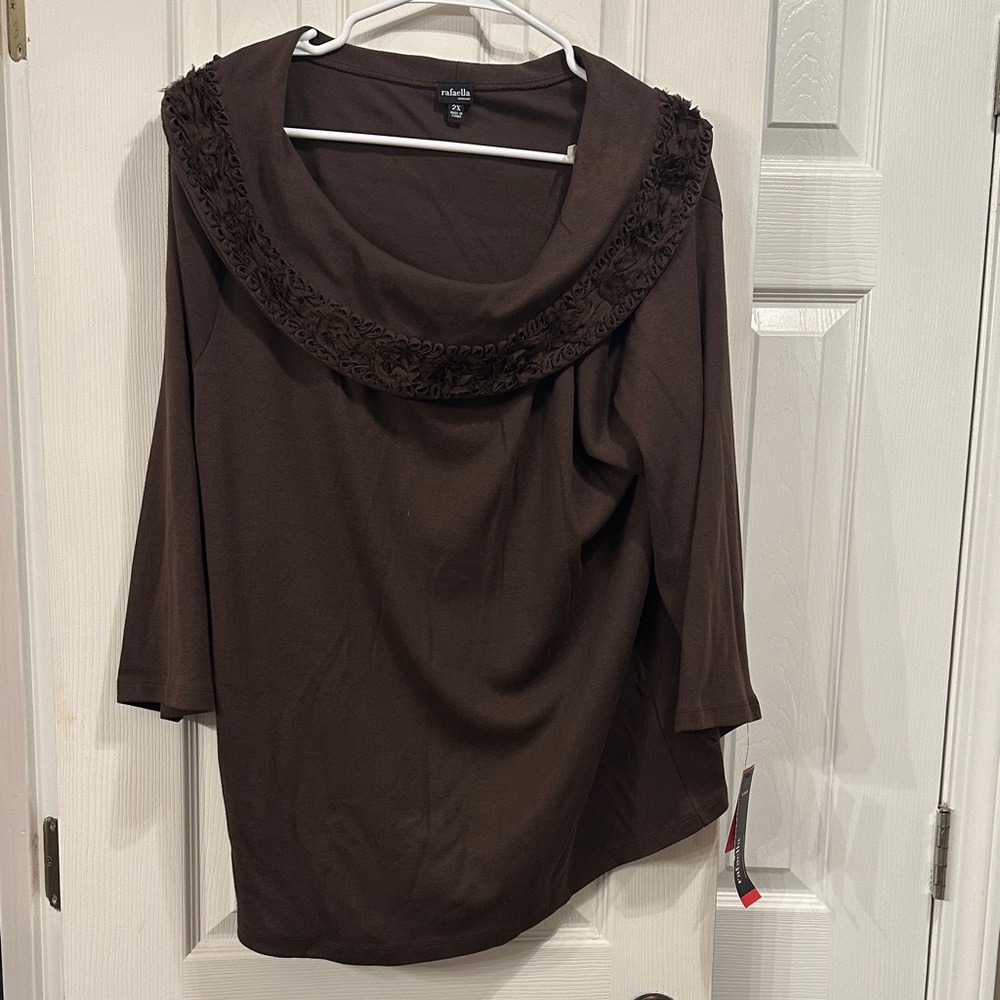 Rafaella Brown cotton Cowl Neck top. 
3/4  Sleeve